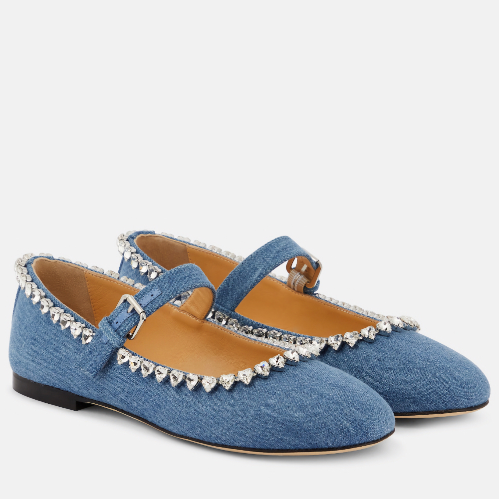 Mach & Mach Audrey embellished denim ballet flats